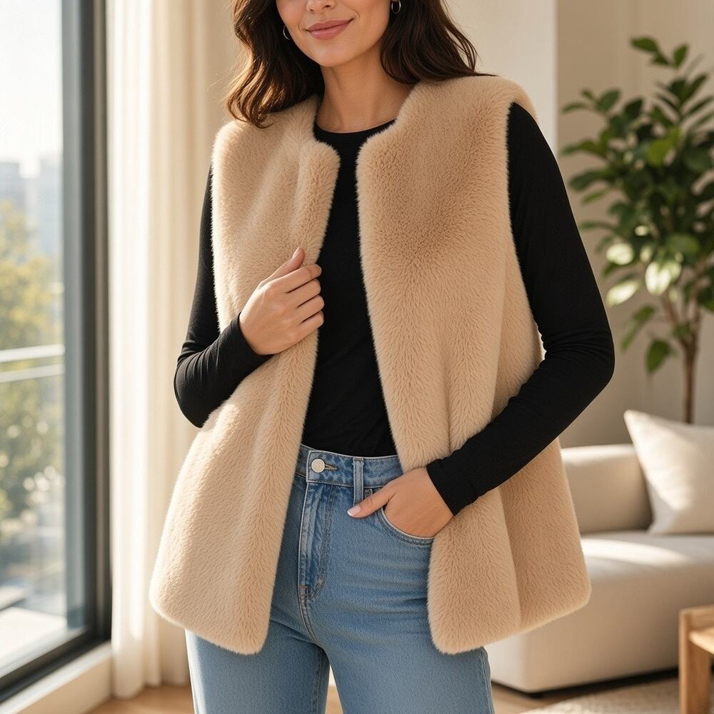 Surell Faux Fur Vest – Size S – NWT – Tan (0010)